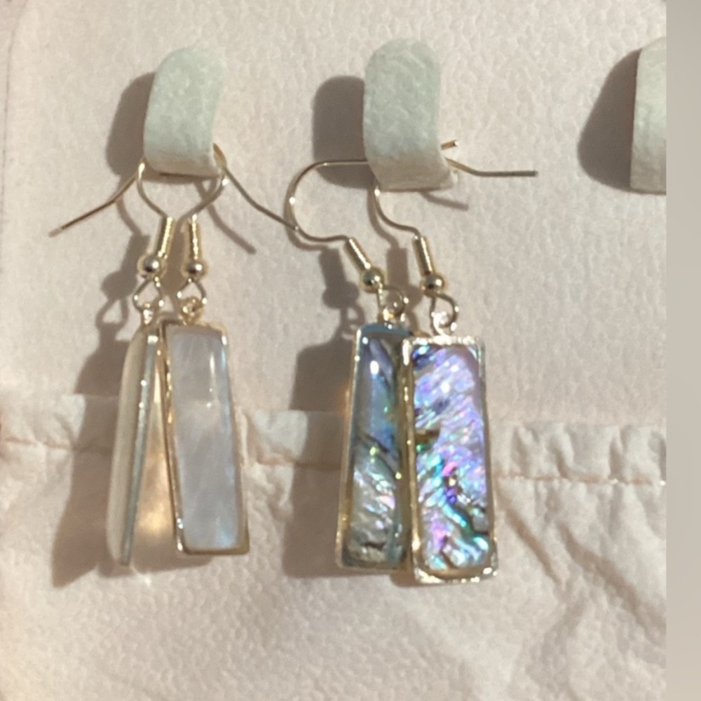 🐚Goldtone Set of light & Dark tinted  Rectangle Abolone Shell Drop earri…
